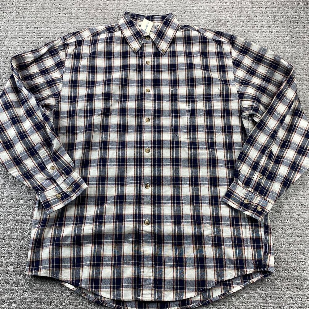 New Eddie Bauer Plaid Shirt Men Small S MBRY Brown Cream Button Down Polo NWT
